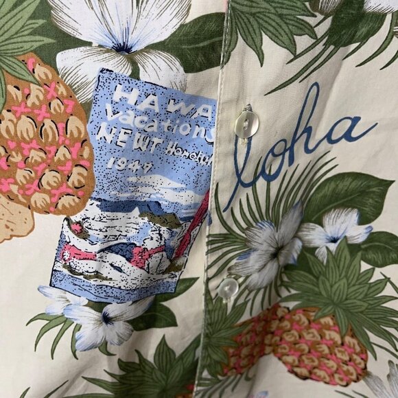 NEWT Honolulu Vintage Mens Shirt Size Medium White Green Tropical Print Aloha - Picture 7 of 10